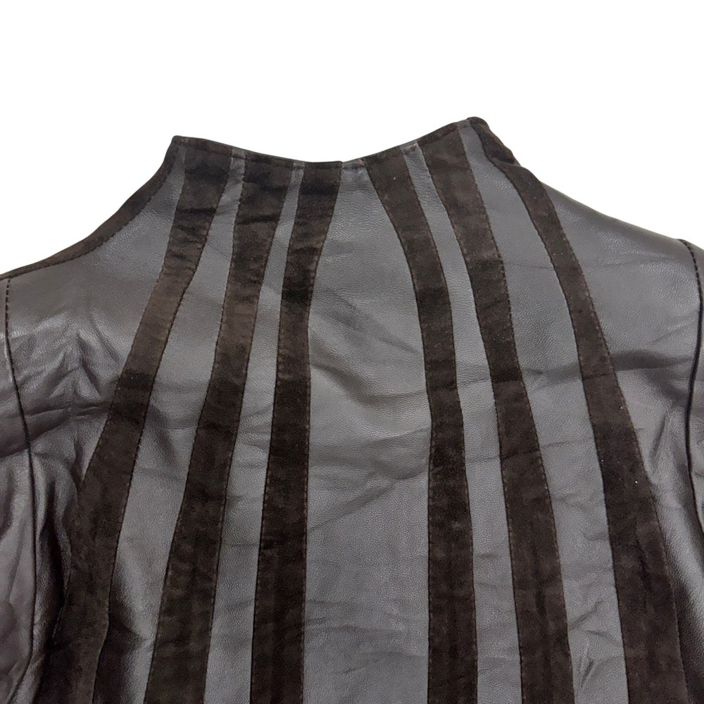 Vintage DM Leatherwear Brown Striped Coat Suede Panel Size Small Medium - Picture 15 of 15